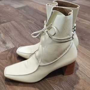 Stivali AWAKENING Leather Ankle Boot White Ivory Cream | Ankle Tie Size 38